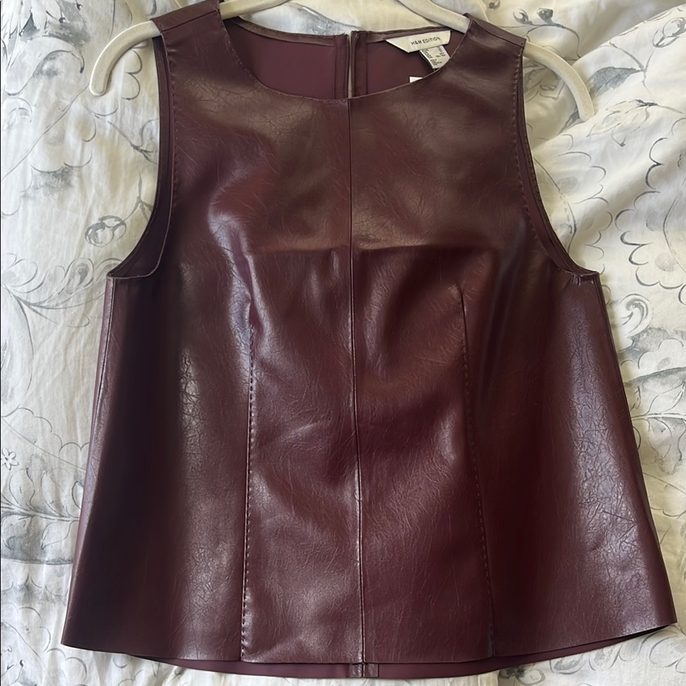 Burgundy Faux Leather Sleeveless Top